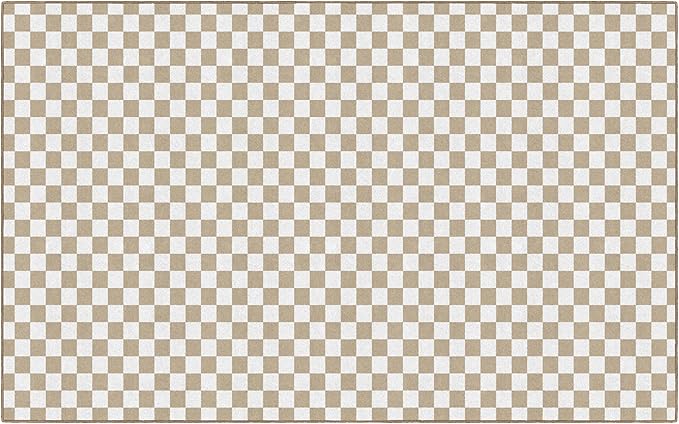 Flagship Carpets Schoolgirl Style Brown and White Checkerboard Educational Area Rug for Kids Room Seating Décor, Children's Classroom, Play Carpet for Teaching and Playroom, 7'6" x 12', Neutral