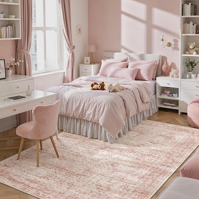 Soalmost 6x9 Area Rug for Living Room Washable Rugs Non-Slip Pink | Low-Pile - Image 8