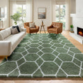5x7 Area Rugs for Living Room Bedroom, Fluffy Olive Green and White Rug | by ONASAR