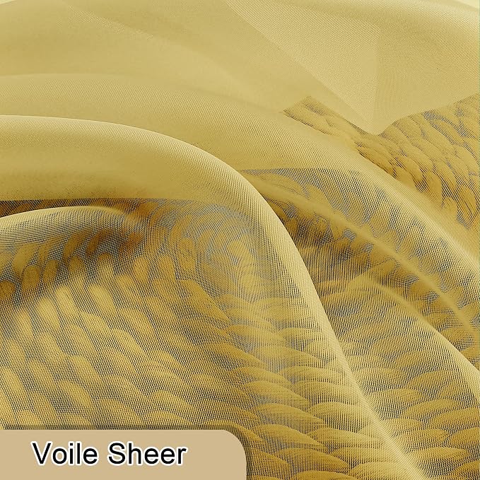 Yellow Sheer Curtains 63 Inch Length 2 Panels, Light Filtering Voile Curtain - Image 8