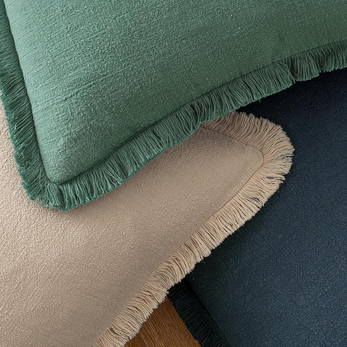 MIULEE Linen Fringe Decorative Euro Throw Pillow Covers Navy Blue 22x22 | Set - Image 4
