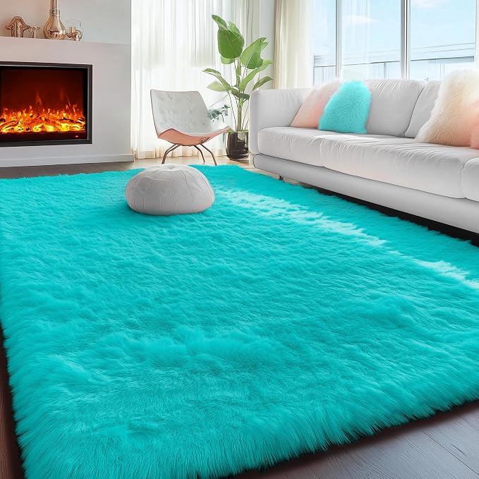 Fluffy Shag Teal Area Rugs for Bedroom 5x7 Fuzzy Shaggy Rug for Living Room | - Image 3