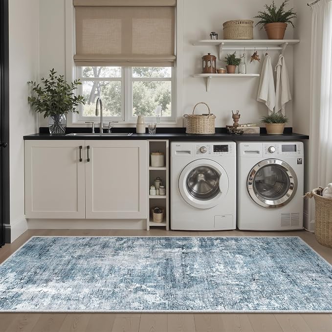 Soalmost Abstratc Runner Rug 2x5 Washable Kitchen Entry Runners Blue/Grey | - Image 4