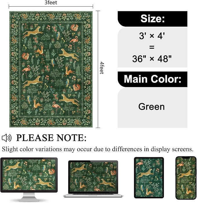DUKINO 3x4 Rug, Washable Animal Area Rug - Image 2