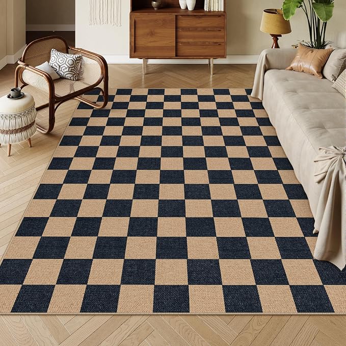 Lahome Checkered Easy Jute 6x9 Area Rugs, Outdoor Patio Rug Washable | by Lahome