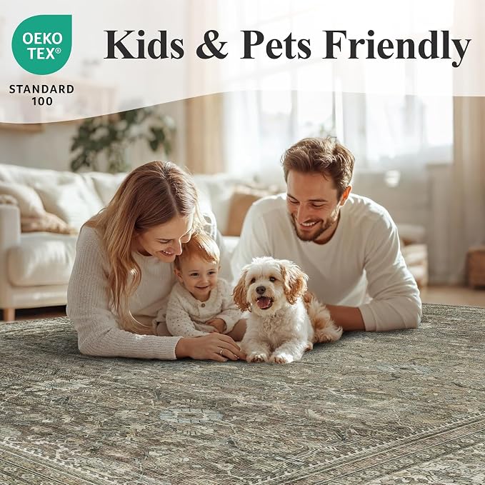 Schweek 6x9 Area Rug Brown Grey Non-Slip Washable Rugs - Image 8