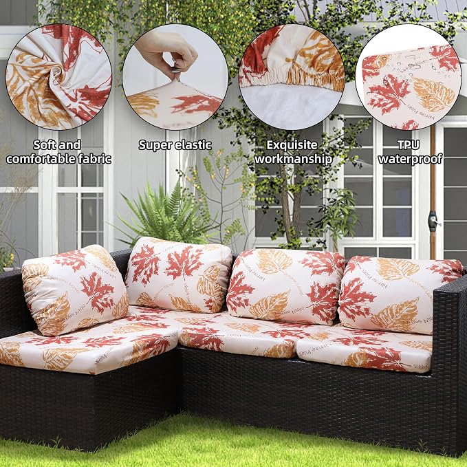8Pcs Outdoor Cushion Covers, Elastic Patio Cushion Covers | Washable, - Image 3