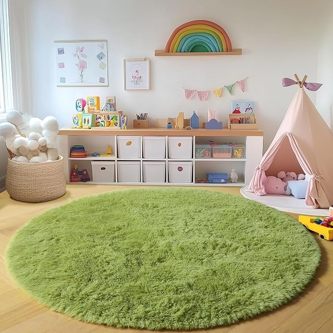 Grass Green Round Area Rug 4ft, Soft Bedroom Circle Rugs Floor Mat - Image 6