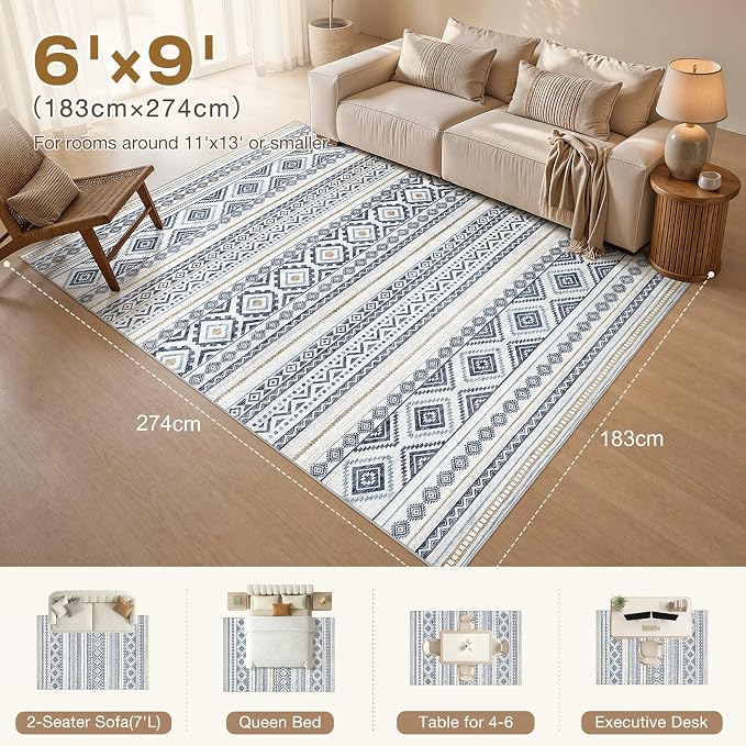 cotiled 6x9 Area Rugs for Living Room: Boho Washable Rug for Dining Room | - Image 2