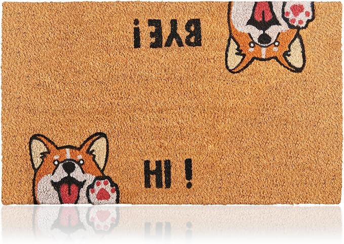 Coir Welcome Mat, Hi-Bye Dog, 17 x 29 in | 100% Natural Coir, Anti-Shedding by AmaruDoorMats