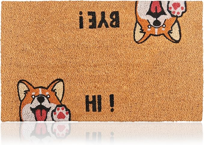 Coir Welcome Mat, Hi-Bye Dog, 24 x 36 in | 100% Natural Coir, Anti-Shedding by AmaruDoorMats