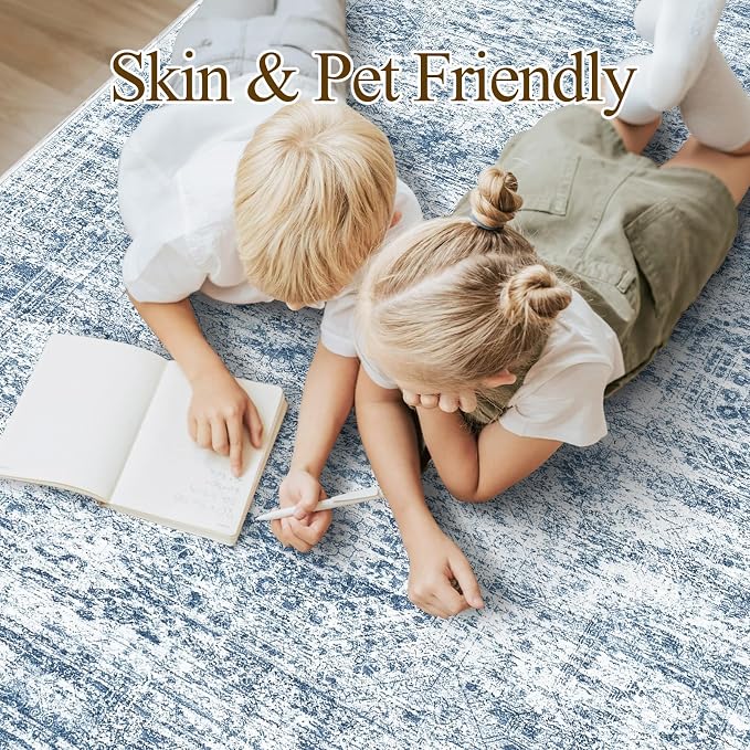 Soalmost 9x12 Area Rugs for Living Room Washable Rug Non-Slip Blue | Large - Image 3