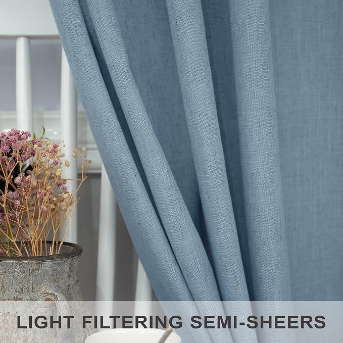 Blue Curtains 38 Inch Width for Kitchen Door 2 Panels Back Tab Rod Pocket Semi - Image 4