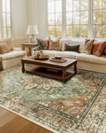 RELEANY Washable Area Rug, Brick/Brown/Green | Non-Slip, Water Repellent by RELEANY