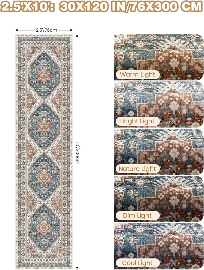 2.5x10 Kitchen Runner Rug Non Slip Vintage Washable Rugs, Carpet Runner - Image 2