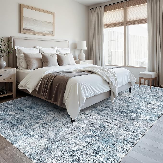 Soalmost 10x12 Area Rugs for Living Room Washable Rug Abstract Blue/Grey | - Image 3