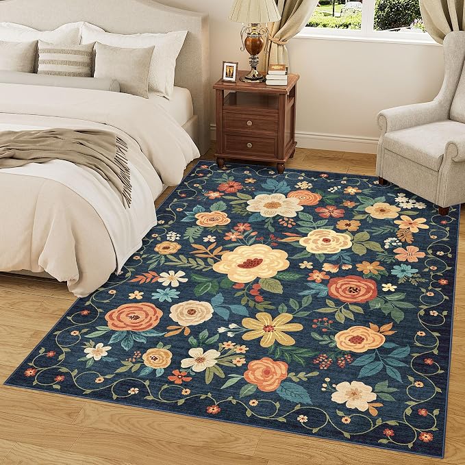 DUKINO 8x10 Area Rugs, Floral Washable Living Room Rug Non Slip, Stain Resistant - Image 6