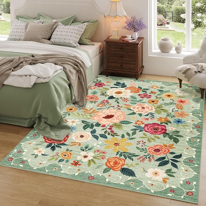DUKINO 8x10 Area Rugs, Floral Washable Living Room Rug Non Slip, Stain Resistant - Image 9