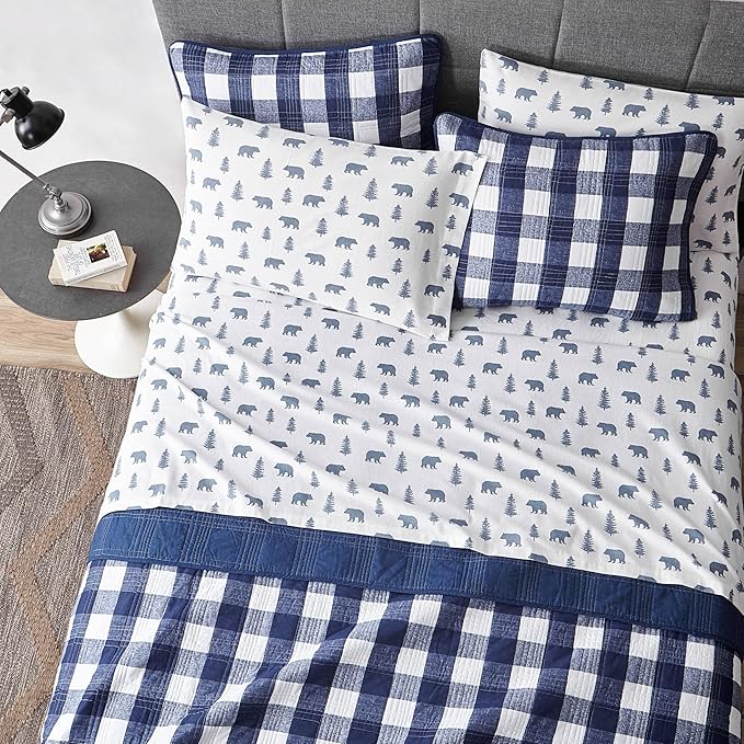 Eddie Bauer - Flannel Sheets Twin Size, Anti-Pilling & Wrinkle Resistant Cotton, Touchably Soft for All-Season Comfort - Bed Sheets with Matching Pillowcase & Fitted Sheet (Bears and Trees Blue)