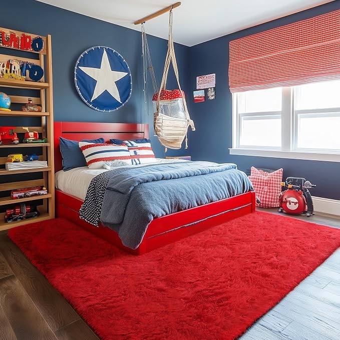 Soft Modern Red Area Rug, 4x6 Feet, Shaggy Indoor Rug - Image 2