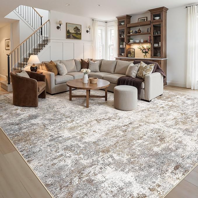 UERMEI 11x14 Area Rug Living Room Rugs Extra Large Brown Grey Carpet | Washable - Image 2