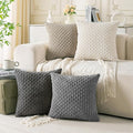 Set of 4 Grey White Taupe Decorative Throw Pillow Covers 22x22 Inch Corduroy by Cozoomy