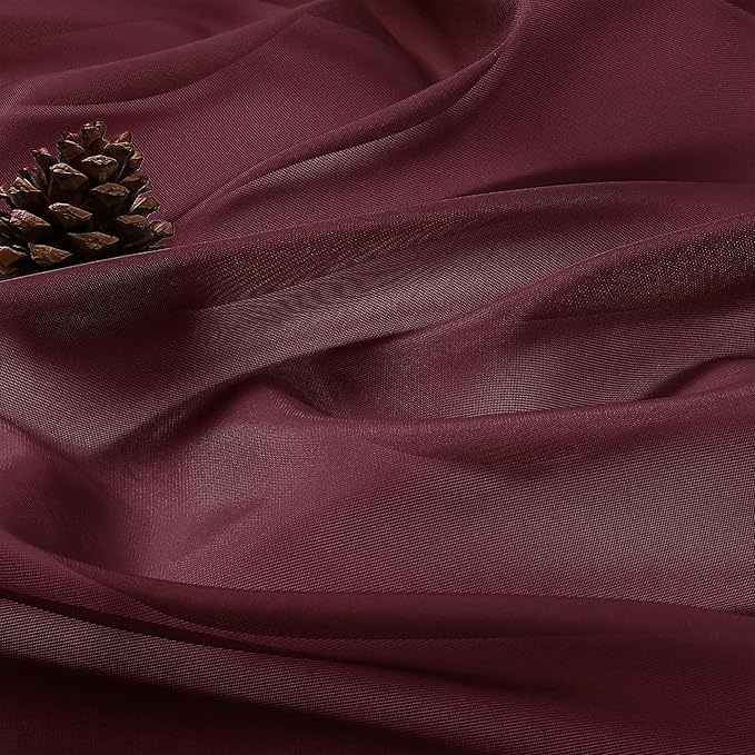 Burgundy Sheer Curtains 63 Inches Long 2 Panels Set, Light Filtering Sheer - Image 4