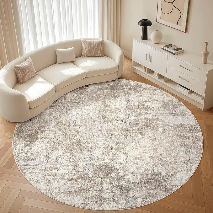 LOONGRUG Round Rug 10x10 Washable Circle Large Neutral Modern Abstract Rug | - Image 8
