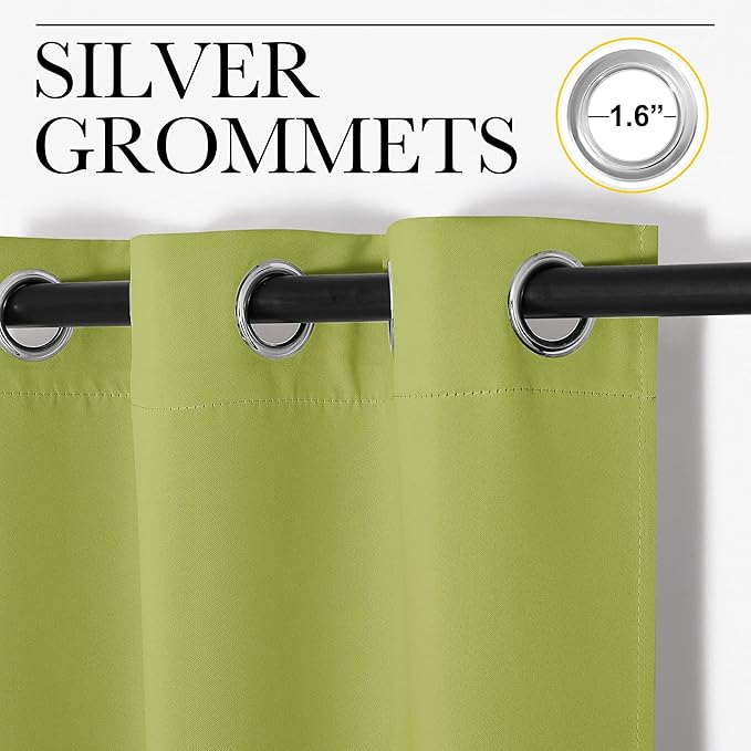 NICETOWN Room Darkening Window Panels - Fresh Green Thermal Insulated Curtains 90 inches Length for Bedroom (42 inches Width, Double Pieces)