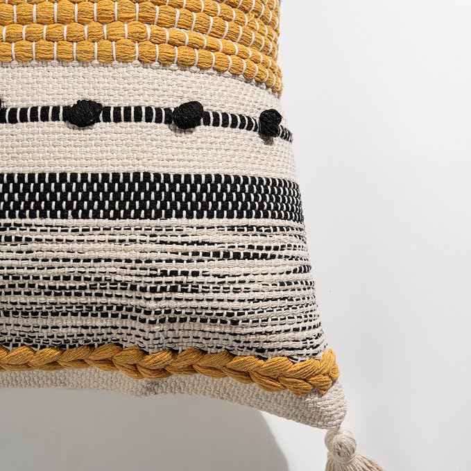 Boho Decorative Throw Pillow Cover 22x22 Square Yellow Mustard Accent - Image 8