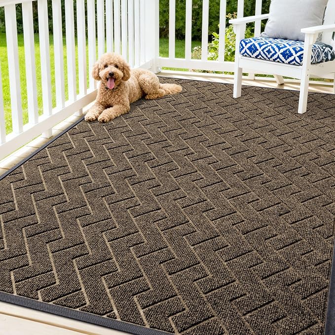 OLANLY Front Door Mat Outside 71x47, All-Season Absorbent Rubber Doormat | Brown by OLANLY