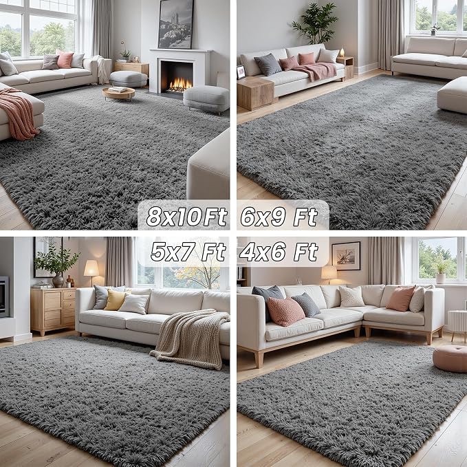 4x6 Fluffy Shag Area Rugs for Living Room Bedroom: Soft Carpet Light Gray | - Image 8