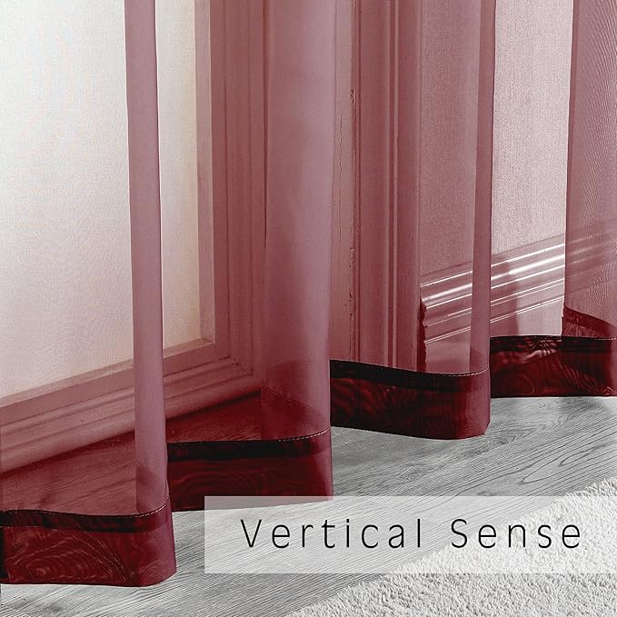 Burgundy Sheer Curtains 84 inch Length 2 Panels Set, Light Filtering Sheer - Image 5