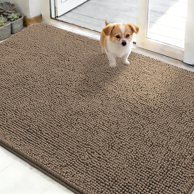 OLANLY Dog Door Mat for Muddy Paws 50x30, Super Absorbent Chenille Mud Mat | Tan by OLANLY