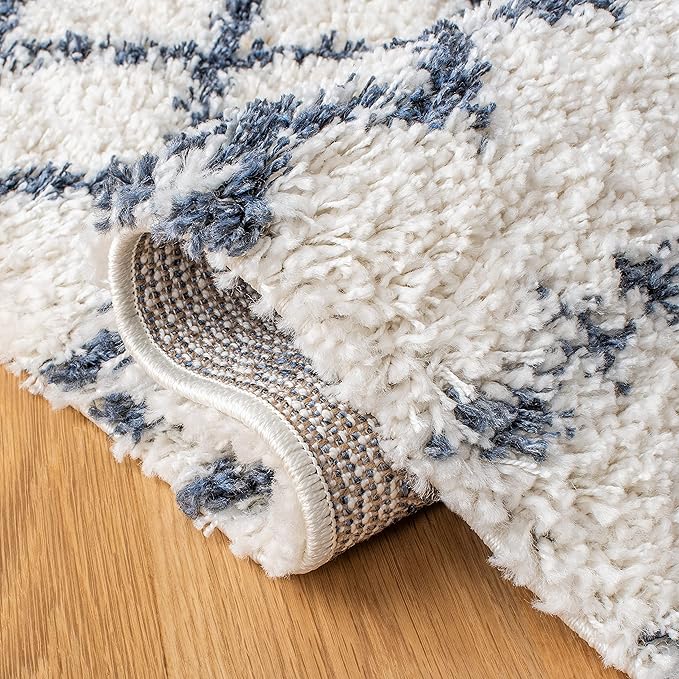 SAFAVIEH Arizona Shag Collection Accent Rug - 4' x 6', Ivory & Slate, Moroccan Design, Non-Shedding & Easy Care, 1.6-inch Thick Ideal for High Traffic Areas in Entryway, Living Room, Bedroom (ASG741M)