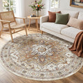 Madane Washable 5ft Circle Round Rug, 5x5 Circular Area Rugs, Turmeric/Grey | by Madane