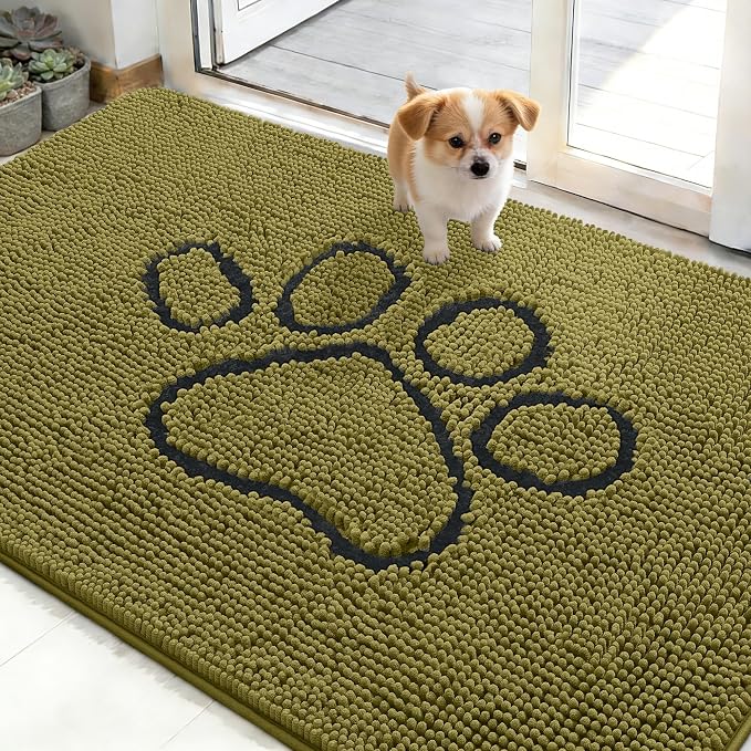 OLANLY Dog Door Mat for Muddy Paws 48x30, Paw Print Design Chenille Mud Mat | by OLANLY