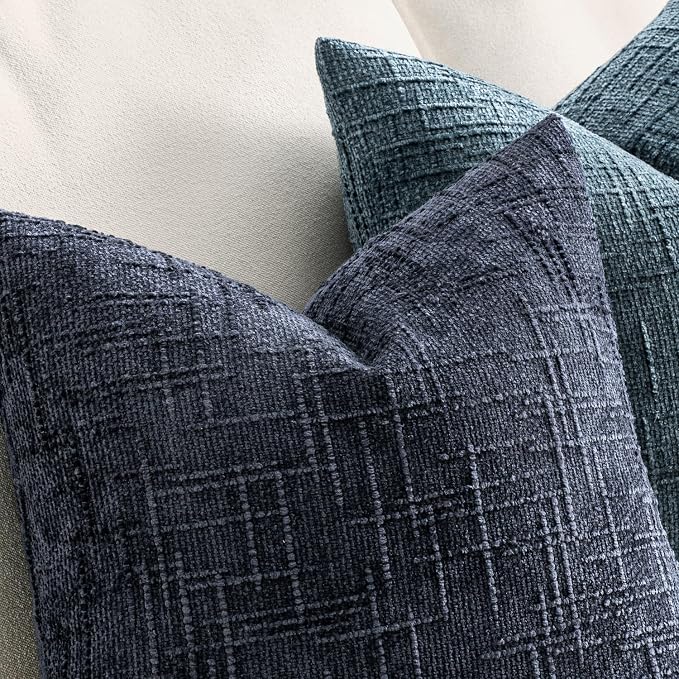 MIULEE Chenille Textured Throw Pillow Covers Navy Blue 20x20 Set of 2 | Slubby - Image 3