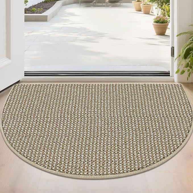 BEQHAUSE Dirt Trapper Door Mat 24" x 36" Half Circle Non Slip, Light Beige | by BEQHAUSE
