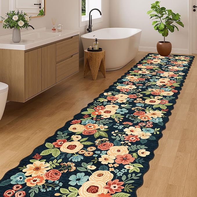 DUKINO 2.6x12 Washable Runner Rug, Floral Non Slip Kitchen Rug, Stain Resistant - Image 5