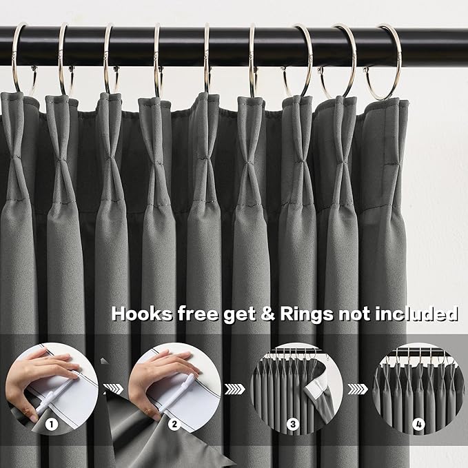 Grey Pinch Pleat Curtains & Drapes 138 Inches Long 2 Panels Set, Privacy - Image 2