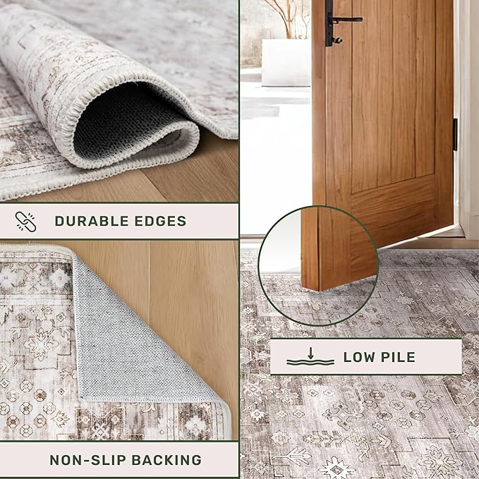 Beige Washable 2'6"x8' Wide Hallway Runners, Kitchen Runner Rug, Non-Slip & - Image 5