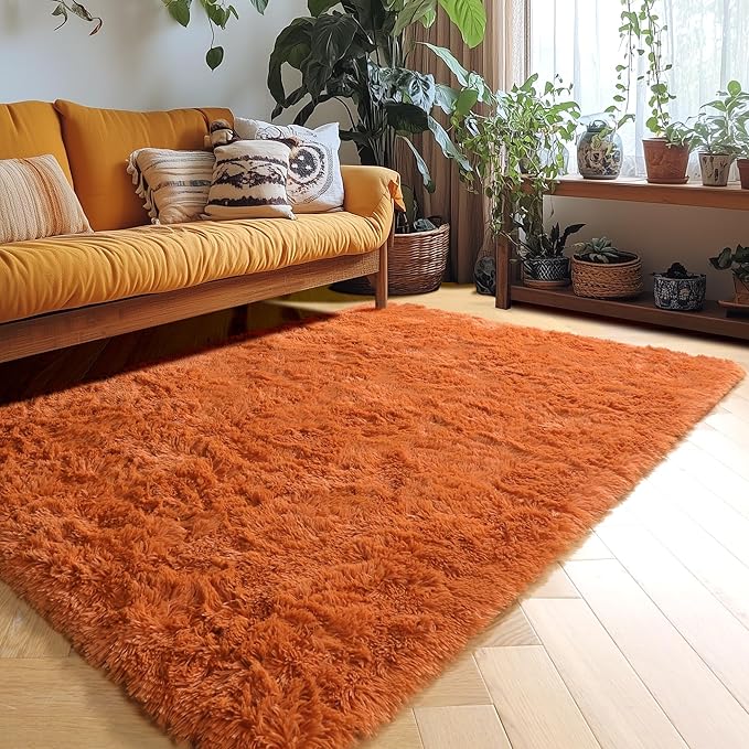 Amdrebio Burnt Orange Fall Fuzzy Shag Area Rug 5x7 - Image 5