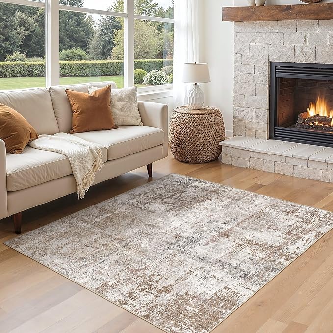 UERMEI Square Area Rugs : Washable 6x6 Neutral Modern Abstract Carpet - Image 3