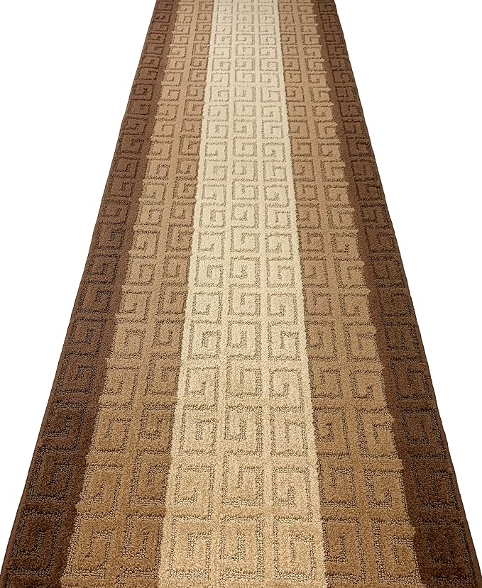 Custom Length Hallway Runner Rug, Slip Resistant, Meander Brown, 26 Inch X 2 - Image 3