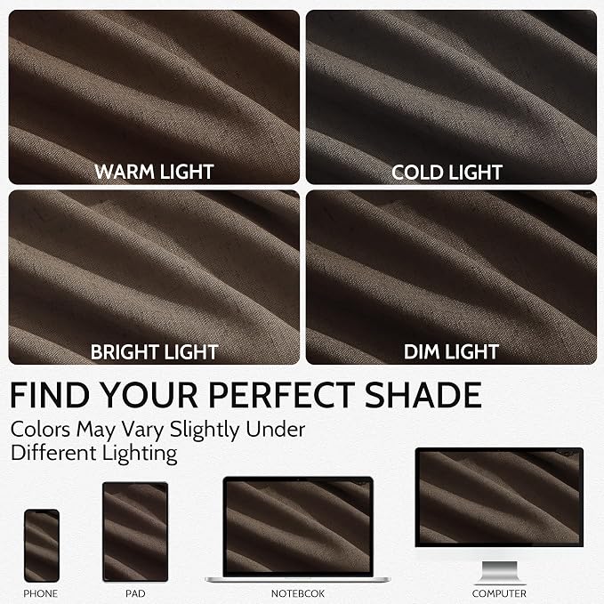 Chocolate Linen Blend Light Filtering Back Tab Curtains 102 Inches Long - Image 4