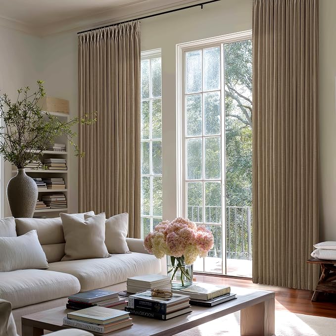 Pleated Linen 120 Inches Light Filtering Dark Brown Ceiling Curtains 50W | - Image 9