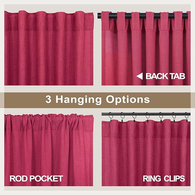 Pitalk Hot Pink Semi Sheer Curtains 96 Inch Long 2 Panel Set Rod Pocket Back - Image 4