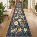 DUKINO 2.6x14 Washable Runner Rug, Floral Non Slip Runner Rug, Low Pile by DUKINO