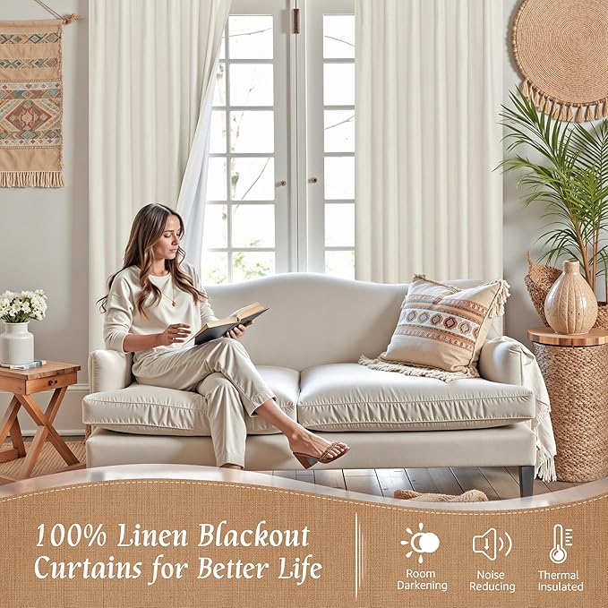 Natural 100% Blackout Linen Curtains 45 Inches - Image 2